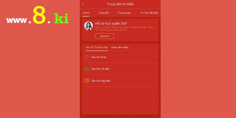 Ứng dụng hỗ trợ khách hàng của 8Ki